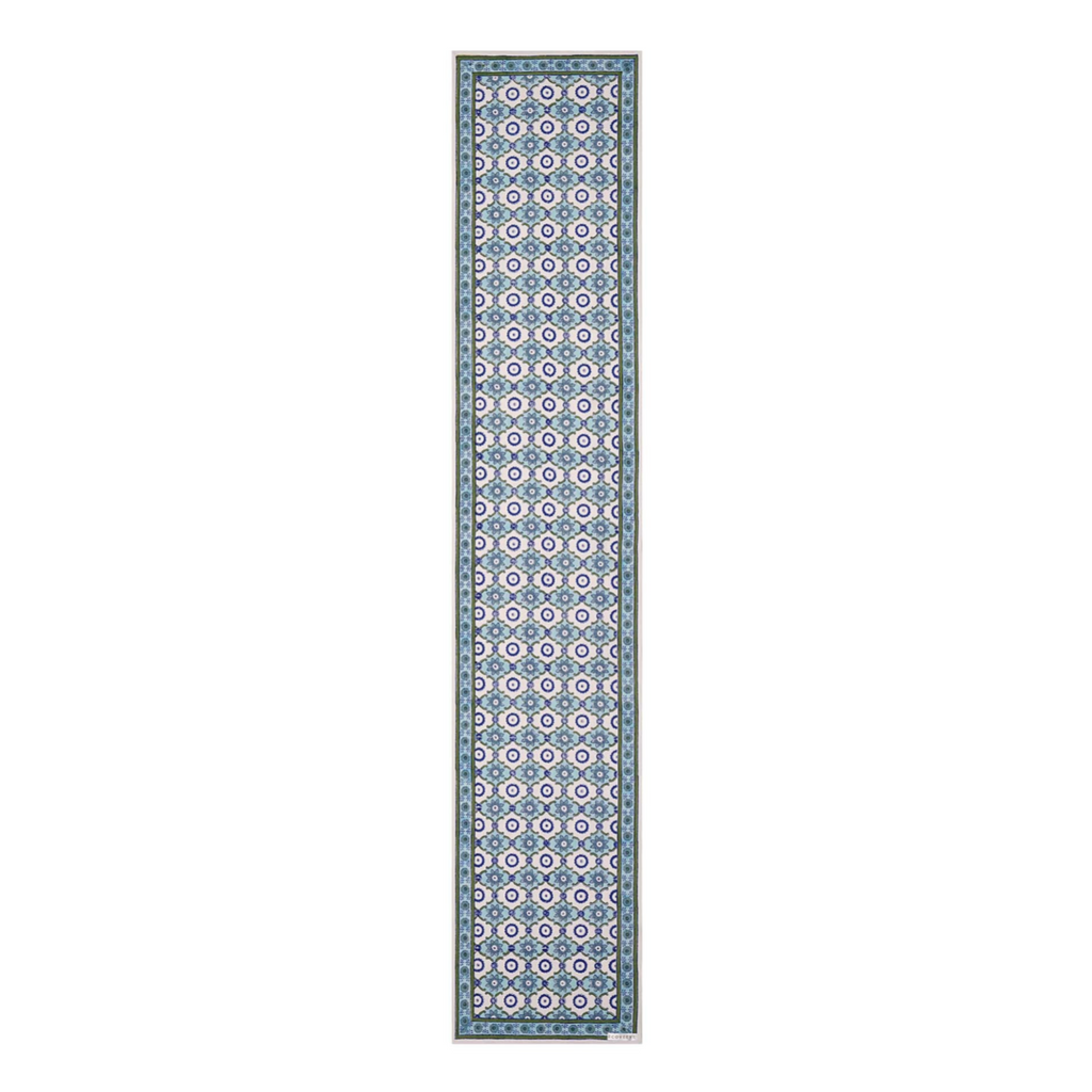 Block printed Bela table runner in blues and turquoise