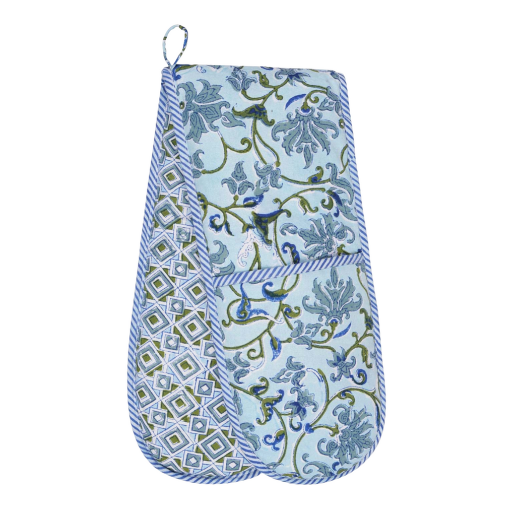 Block printed botanical and geometric Jheel Oven Glove