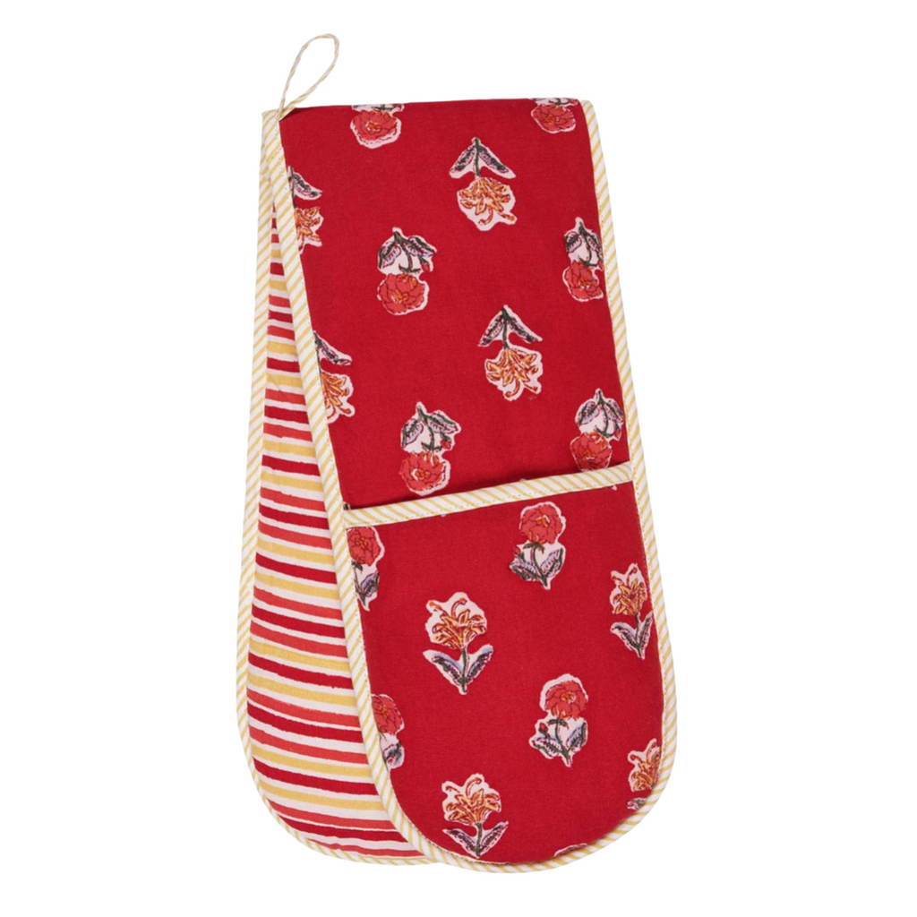 Block printed floral red Kum Kum Oven Glove