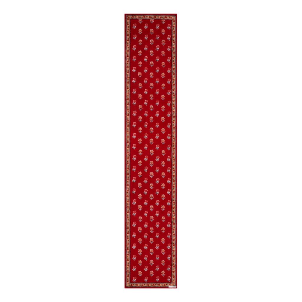 Block printed Kum Kum table runner in shades of red