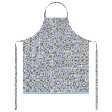 Patterned block printed apron on a white background