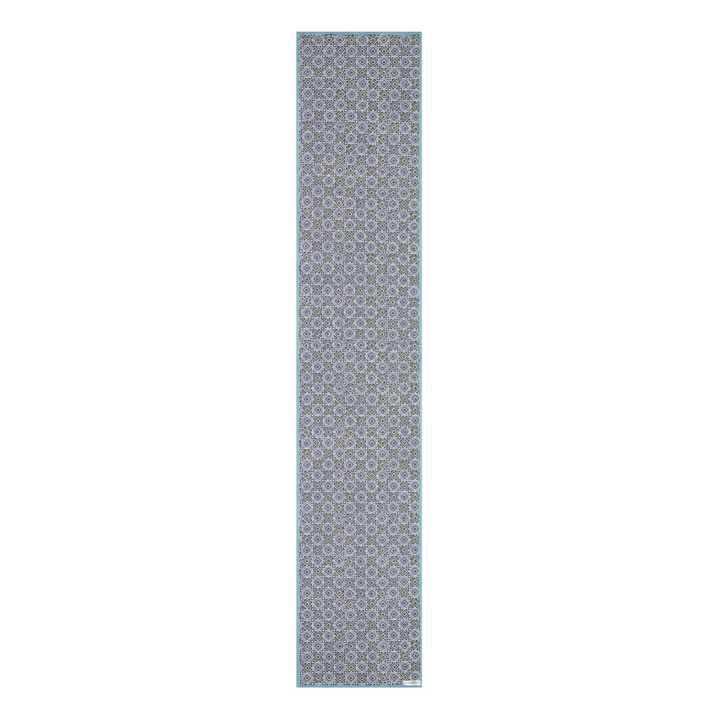 Block printed Maheshwar table runner in shades of blue and turquoise