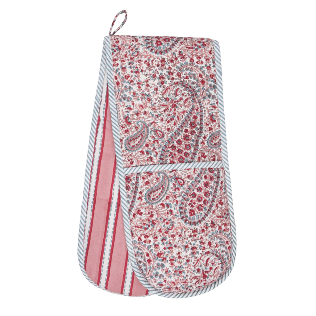 Block printed pink paisley Pink City Oven Glove