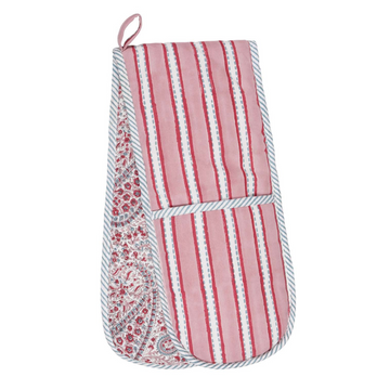 Block printed Saanjh Oven Glove in pink and blue