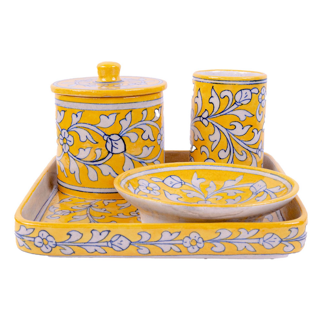 Jaipur Pottery Yellow Jaal Bathroom Set