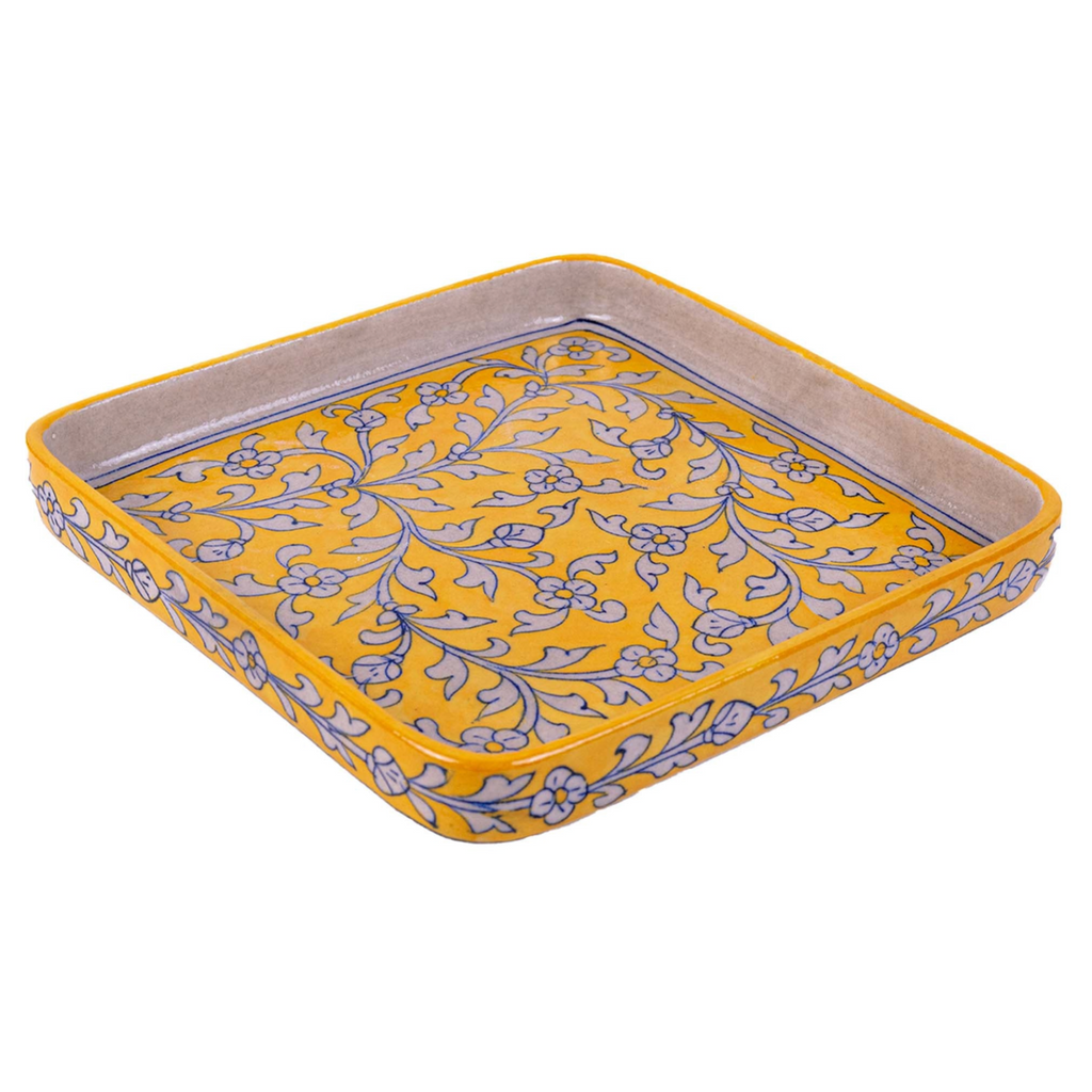 Jaipur Pottery Yellow Jaal square tray